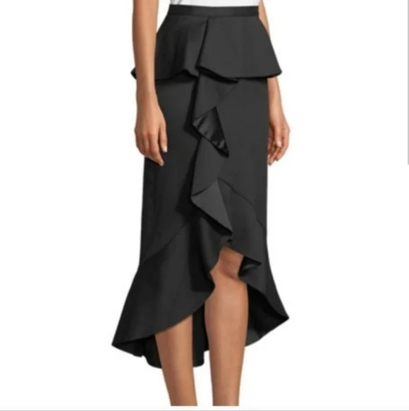 Alice + Olivia Black Alessandra Ruffled Peplum Hi-Low Skirt SIZE 2 - Picture 8 of 14